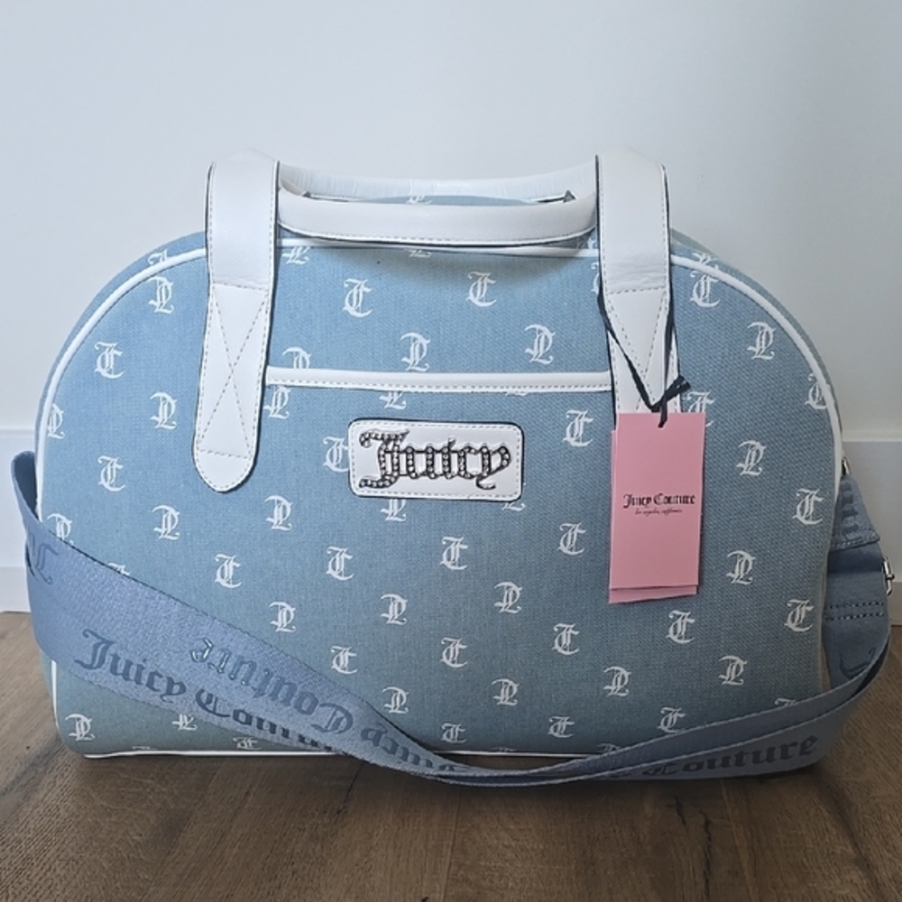 Juicy Couture Light Blue and White Monogram Weekender Bag